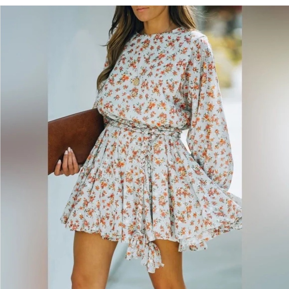 Storia‎ Floral Long Sleeve Dress with Tie Waist